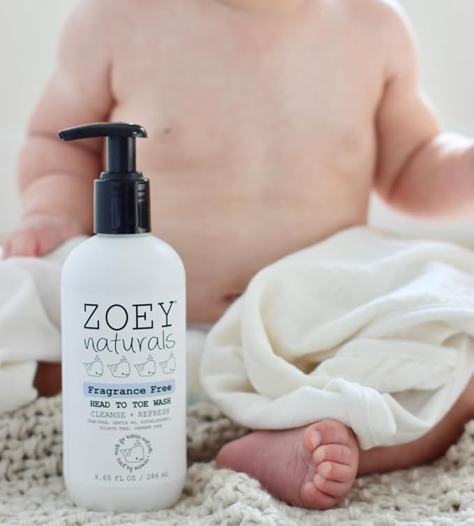 Absolutely Natural Zoey Naturals Fragrance-Free Head to Toe Baby & Toddler Wash – Tear-Free Body Wash and Shampoo with Gentle pH for Sensitive Skin – 9.65 oz