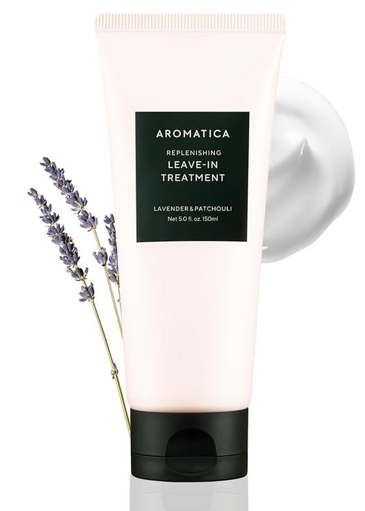 AROMATICA Replenishing Leave-in Conditioner Lavender & Patchouli, Perfect for Blow Out & Heat Protectant & Damaged hair for curly hair products - Silicone-Free, No-Wash Hair Treatment (5.0fl oz)