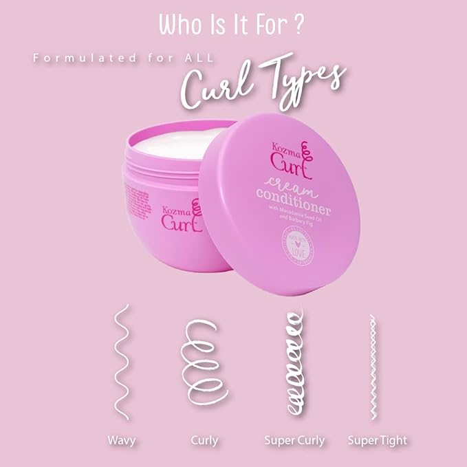 Kozma Curl Cream Conditioner, 10.14 fl oz 300ml, Silicone Free, Sulfate Free, Curly Hair Conditioner, For all Curl Types, hydrating, moisturizing, Curly Hair Products, Organic, Anti Frizzy