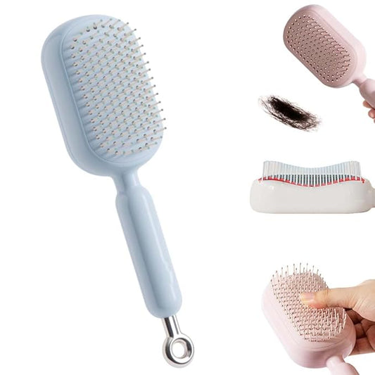 Retractable Cushion Massage Comb Brush, 2026 New Self Cleaning Hair Brush for Women, Anti Static Air Cushion Comb with Retractable Bristles for Women Men All Hairs Types (Blue)