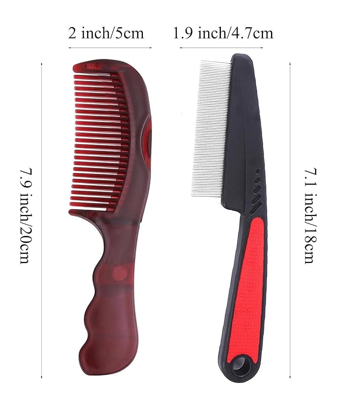 Dandruff Comb Fine Tooth Scalp Detox Comb Lice for Women, Men & Kids Stainless Steel Scalp Detoxing, Sweep & Massage Hair Brush Tool for Hair Care (Black+Red)