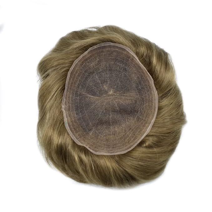 Toupee For Men Real Human Hair System Full Swiss Lace Mens Toupee Lace Hair Piece For Men Hair System Bleached Knots 6x9 Mmedium light density 7# VERY LIGHT BROWN