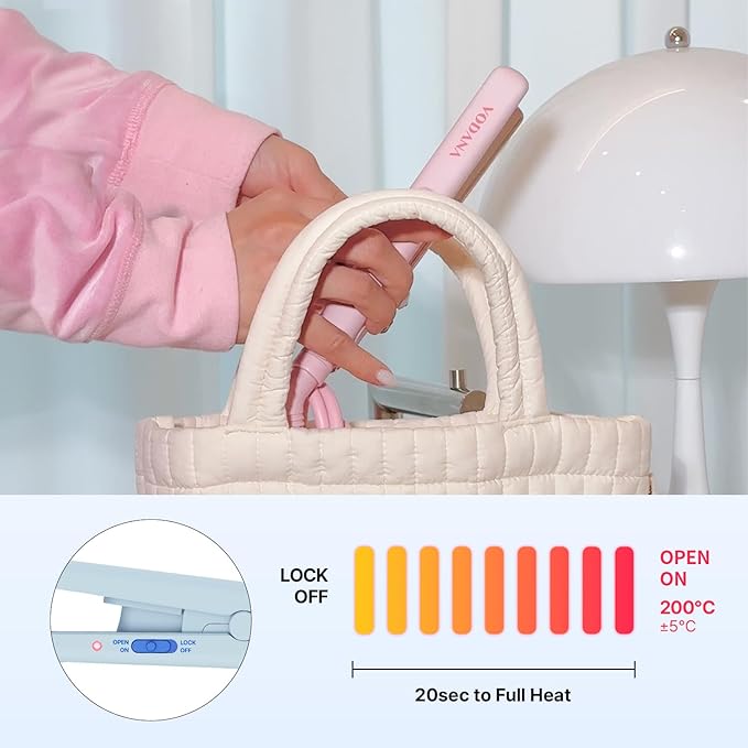 VODANA Pocket Mini Flat Iron, Travel Hair Straightening Iron, Pouch Included, Small Lightweight (Creamy Blue)