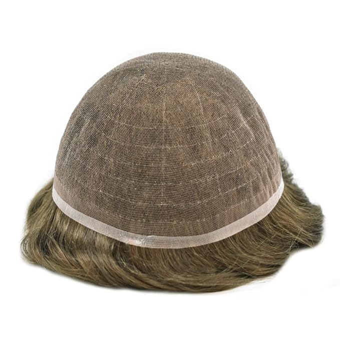 Toupee For Men Real Human Hair System For Men Full Swiss Lace Mens Toupee Lace Hairpiece For Mens Hair System Bleached Knots 7x9-90% light density6# LIGHT BROWN