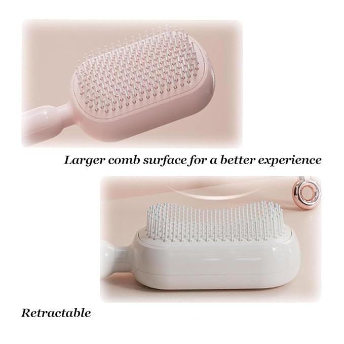 Retractable Cushion Massage Comb, Anti-Static Scalp Massager Tool, Retractable Self Cleaning Hair Brush for Women, Ergonomic Handle Hair Comb for All Types of Hairs and Wigs (Blue+White)