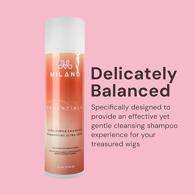 MILANO COLLECTION Essentials Ultra Gentle Shampoo for Wigs, Mild Wigcare Shampoo for Human Hair Wigs, Toppers, Hair Pieces, & Hair Extensions Lightweight Nourishing Cleanser, Premium Wig Care Products