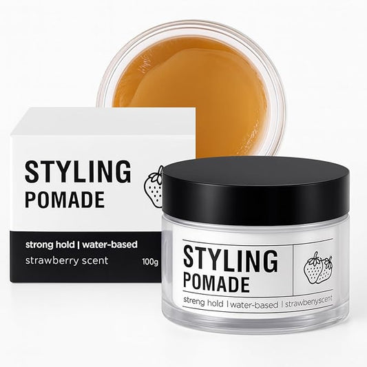 Water-Based Pomade for Men, Strong Flexible Hold, Natural Shine, Non-Greasy | Restyleable | Hair Pomade For Pompadour, Side Part, Slick Back | 3.53 Oz Strawberry Scent