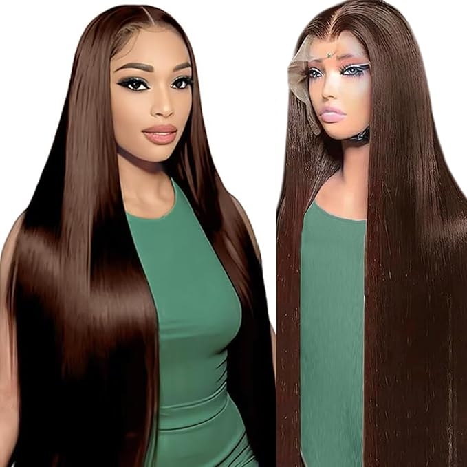 28 Inch Chocolate Brown Lace Front Wigs Human Hair 13x6 Straight Wigs 220 Density Brown hair 4# Brown Human Hair Wigs for Black Women