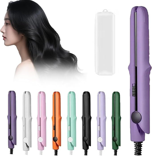 2 in 1 Mini Curling Iron, Hair Straightener, Dual Purpose Travel Curling Wand for All Hair Types Including Short & Long Hair, Portable Styling Tool with Constant Temperature (Dark Purple)