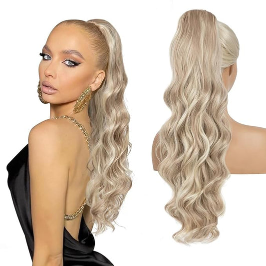 Wavy Drawstring Ponytail Extensions Dirty Blonde Long 26 Inch Synthetic Fake Hairpiece for Women