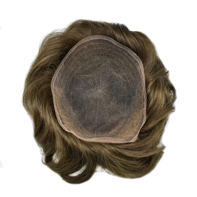 Toupee For Men Real Human Hair System Full Swiss Lace Mens Toupee Lace Hair Piece For Men Hair System Bleached Knots 7x9-80% light density4ASH#