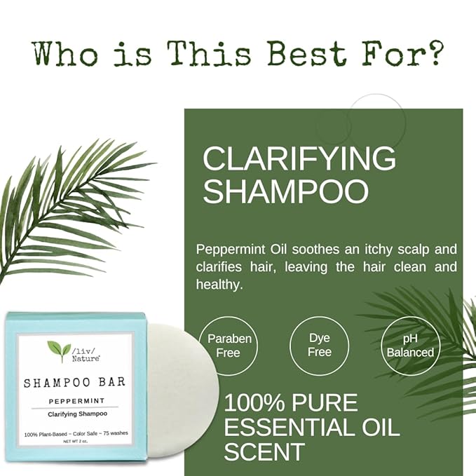 Shampoo Bar | Clarifying Shampoo Removes Residue and Build | Anti-dandruff | Peppermint | Travel Essential | Made in USA | 1-pk