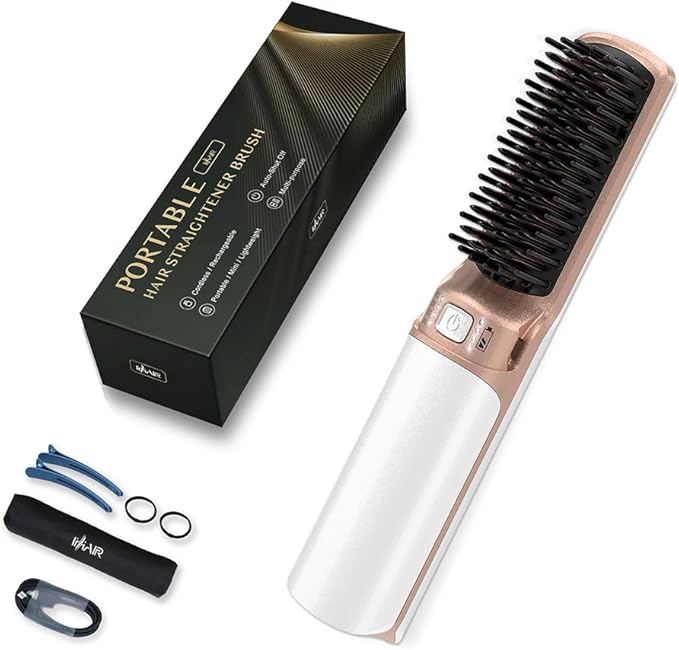 Hot Hair Straightener Brush,Portable Mini Cordless Hair Straightener with Travel Size USB Rechargeable 6400MAH,2 in 1 Hot Comb Hair Straightener for Women & Men with Short Hair(White)