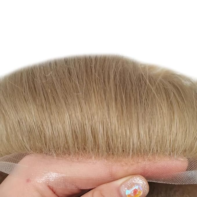 Toupee For Men Real Human Hair System Full Swiss Lace Mens Toupee Lace Hair Piece For Men Hair System Bleached Knots 7x9-80% light density#2010 20# LIGHT ASH BLONDE+10% GRYE