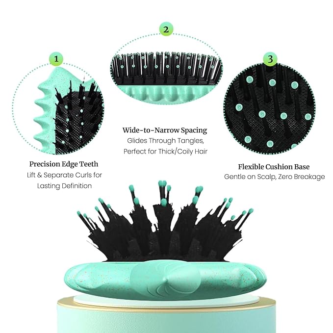 Curly Hair Brush Boar Bristles Curl Defining Brush With 2 Psc Silk Scrunchies Detangling Brush For Curly Hair Detangling Brush Styling Comb Curling Curling Brush (Green)