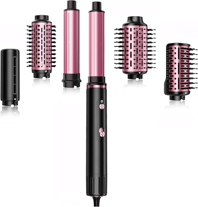 SKIMI 110,000 RPM Brushless Motor Hair Dryer Brush - 5 Muti-Styler for Fast Drying, Curling, Volumizing & Straightening | High-Speed Hot Air Brush for All Hair Types (Black & Blush Red)