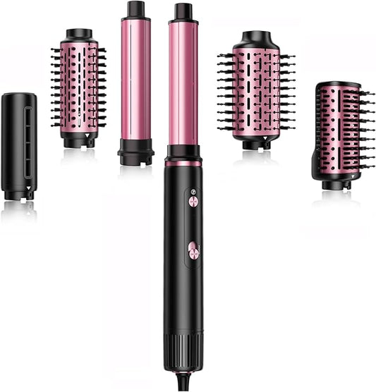 SKIMI 110,000 RPM Brushless Motor Hair Dryer Brush - 5 Muti-Styler for Fast Drying, Curling, Volumizing & Straightening | High-Speed Hot Air Brush for All Hair Types (Black & Blush Red)