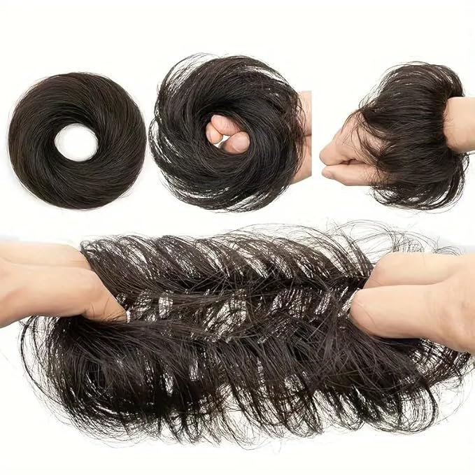 2PCS Small Cute Messy Bun Hair Piece for Thin Hair Women Mini Synthetic Curly Bun Scrunchies Updo Hairpieces Honey Blonde And Bleach Blonde