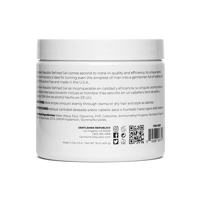 Gentlemen Republic Refined Hair Gel for Men 16oz - Professional Formula for 24 Hr Shine and Strong Hold, Humidity Resistant Styling Gel for hair, 100% Alcohol-Free and Never Flakes, Made in USA - 2pk