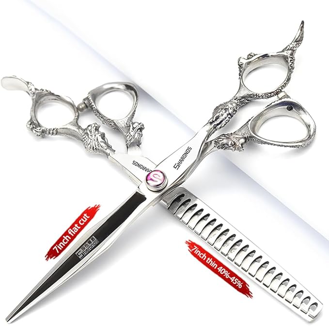SHARONDS Hair Cutting Scissors Hairdressing Scissors Thinning Scissor Professional Barber Salon Home Shear For Men Women (7-inch 2pc-A)