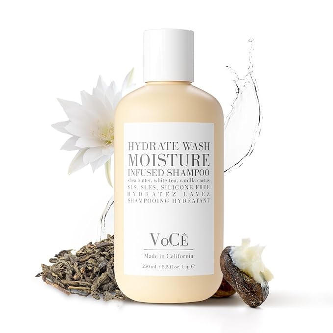 VoCÊ Natural Hydrating Shampoo for Dry, Frizzy Hair | Moisture-Infused Vegan Shampoo for Normal to Thick Hair | Non-Toxic, Cruelty-Free with Shea Butter, White Tea, Vanilla Cactus (8.5 oz | 250 ml)