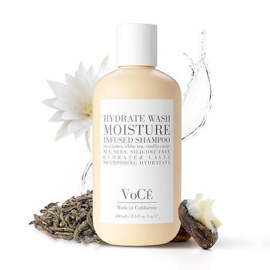 VoCÊ Natural Hydrating Shampoo for Dry, Frizzy Hair | Moisture-Infused Vegan Shampoo for Normal to Thick Hair | Non-Toxic, Cruelty-Free with Shea Butter, White Tea, Vanilla Cactus (8.5 oz | 250 ml)