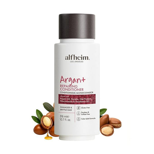 ALFHEIM Argan+ Repairing Conditioner for Dry, Damaged & Frizzy Hair with Argan Oil, Keratin Travel Size– Deep Moisture, Detangling, Shine Boost, and Frizz Control – Color Safe, Sulfate Free – 10.7 oz