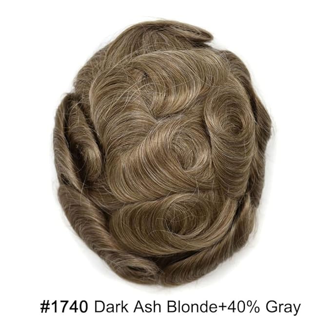 Toupee For Men Real Human Hair System For Men Full Swiss Lace Mens Toupee Lace Hair Piece For Men Hair System Bleached Knots 8x10-80% light density#1740 17# DARK ASH BLONDE+40% GREY