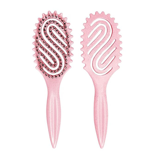 Curly Hair Brush, Curl Defining Brush with Soft Boar Bristles for Combing, Shaping, and Styling Curly Hair Suitable for All Women and Men with Wet & Dry Hair(Pink)