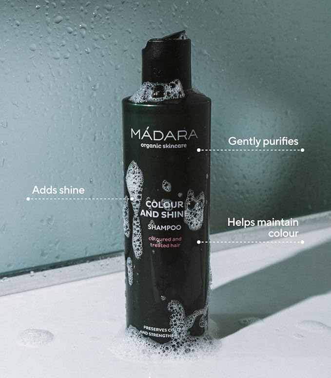MÁDARA Organic Skincare | Colour and Shine Shampoo, 200ml – Natural shampoo for coloured hair, Helps maintain colour and lustre, Nature-inspired hair care, Vegan, COSMOS Natural certified