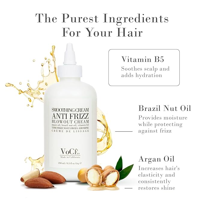 VoCÊ Haircare Natural Smoothing Blowout Cream | Anti-Frizz Blowout Cream with Frizz Control and Heat Protection | Vegan, Non-Toxic, Cruelty-Free Haircare for Smooth, Shiny Hair (8.5 oz | 250ml)