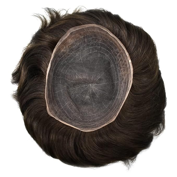 Toupee For Men Real Human Hair System Full Swiss Lace Mens Toupee Lace Hair Piece For Men Hair System Bleached Knots 8x10 120% Medium light density 2# DARKEST BROWN
