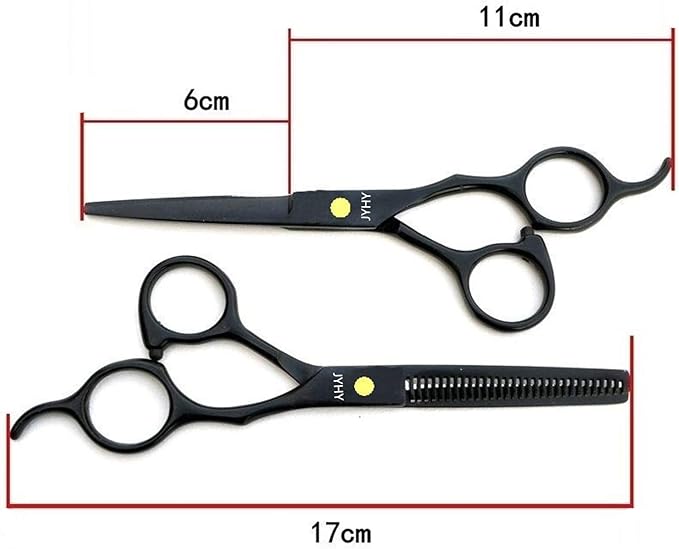 Professional Hair Cutting Scissors Shears Barber Thinning Set Kit- Family Hair Cutting,Barber Hair Cutting Tool Thinning texturizing (Black 6")