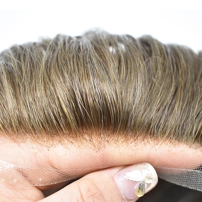 Toupee For Men Real Human Hair System Full Swiss Lace Mens Toupee Lace Hair Piece For Men Hair System Bleached Knots 7x9-90% light density18# MEDIUM BLONDE