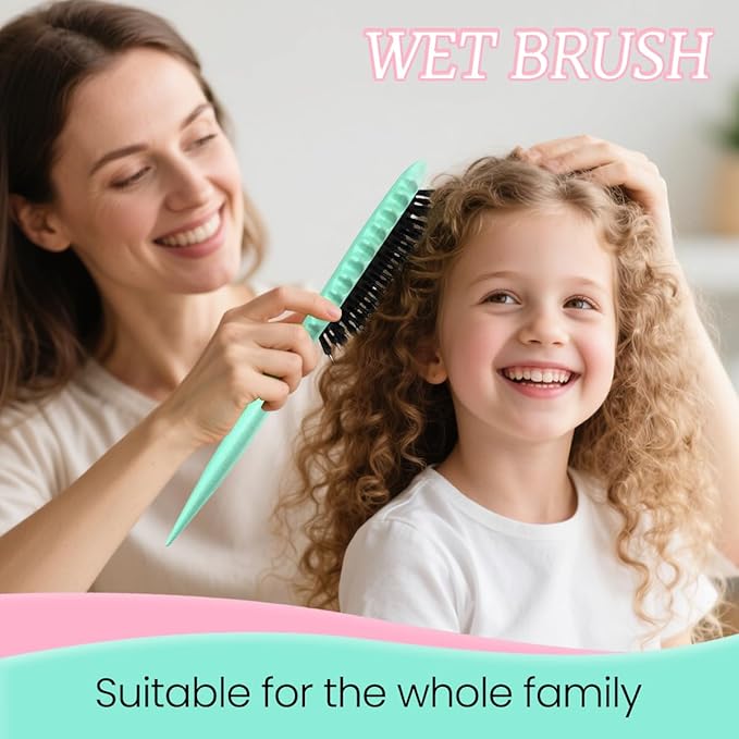 Curly Hair Brush Boar Bristles Curl Defining Brush With 2 Psc Silk Scrunchies Detangling Brush For Curly Hair Detangling Brush Styling Comb Curling Curling Brush (Green)