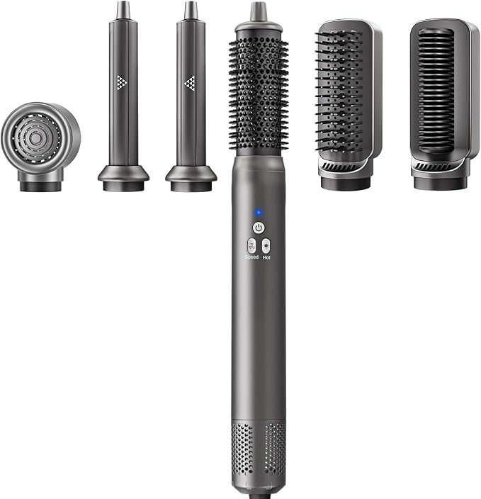 6 in 1 Air Styling & Drying System, Powerful High Speed Hair Dryer Brush & Multi-Styler with Auto Wrap Curlers,Hair Straightener Brush,Round Volumizing Brush,Soft Smoothing Brush