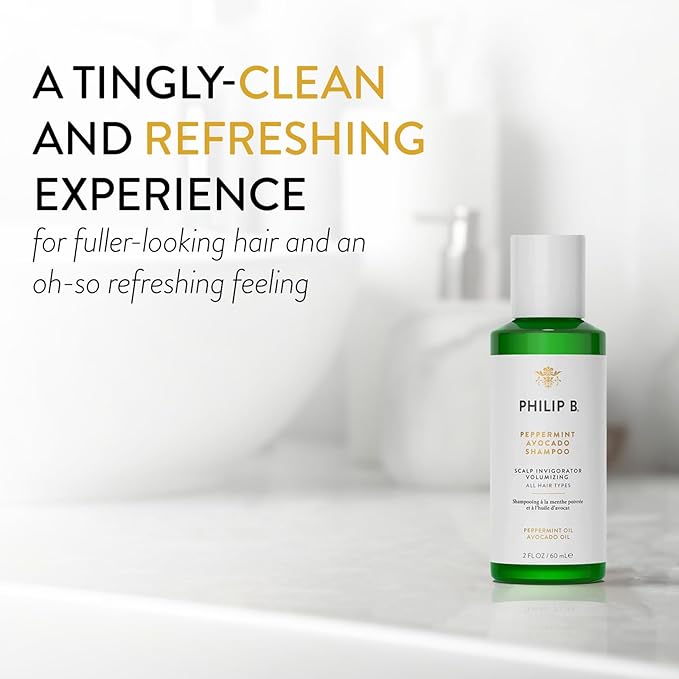 PHILIP B Peppermint Avocado Shampoo, 2 fl. oz. (60 ml) - Volumizing & Clarifying Shampoo for Dry to Oily Hair and Scalp, Non-Stripping