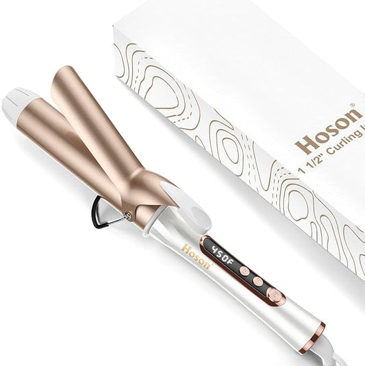 1 1/2 inch Curling Iron, Dual Voltage Large Hair Curling Iron Heat up to 450°F, Professiona Curling Wand Ceramic Tourmaline(Champagne Gold)