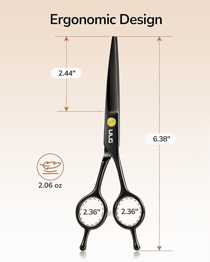 ULG Hair Cutting Scissors Professional Salon Shears 6.5-Inch Ultra Sharp Barber Scissors with Haircut Comb, Left/Right Symmetrical, Stainless Steel Haircut Scissors for Men, Women, Salon & Home Use