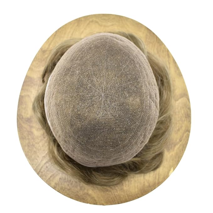 Toupee For Men Real Human Hair System Full Swiss Lace Mens Toupee Lace Hair Piece For Men Hair System Bleached Knots 7x9-90% light density#1720 17# DARK ASH BLONDE+20% GREY