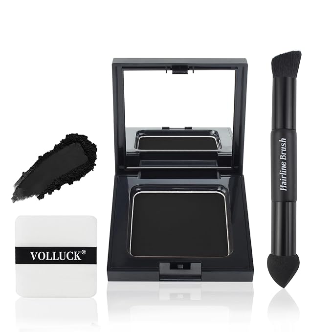 VOLLUCK Root Touch up Powder, Long-lasting Gray Hair Cover up Powder for All Hair Types, Waterproof for Women and Men (Dark-Black, 0.42 0unce)