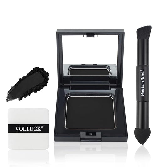 VOLLUCK Root Touch up Powder, Long-lasting Gray Hair Cover up Powder for All Hair Types, Waterproof for Women and Men (Dark-Black, 0.42 0unce)