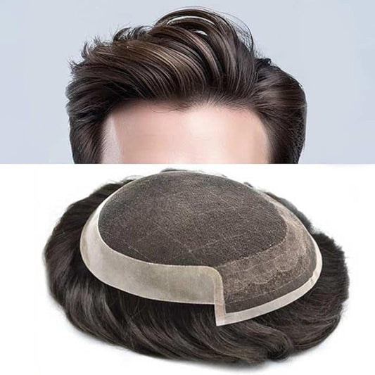 Toupee for Men Real Human Hair Swiss Lace Hairpiece for Men Hair Replacement System Poly Coated Mens Hairpieces Breathable Mens Hair System 6X9-80% Light Density 2# DARKEST BROWN