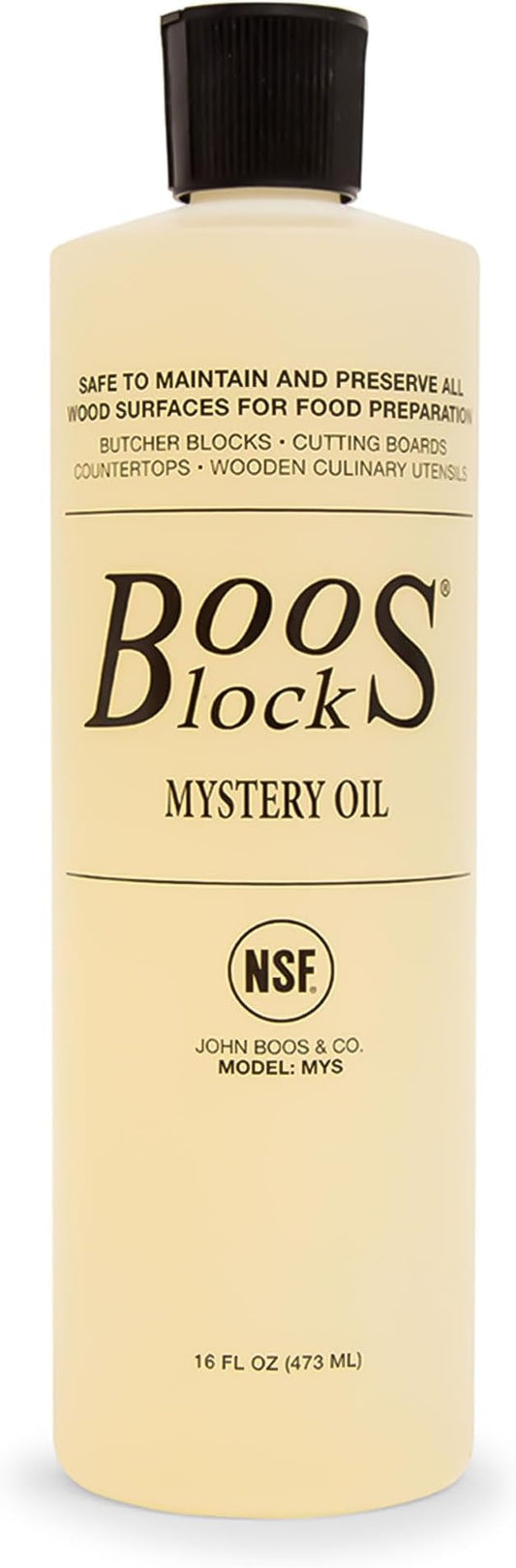 John Boos All-Natural Mystery Oil, Revitalizing Wood Conditioner, 16 oz - Food-Grade Mineral Oil for Butcher Blocks, Cutting Boards, Countertops and Wooden Culinary Utensils