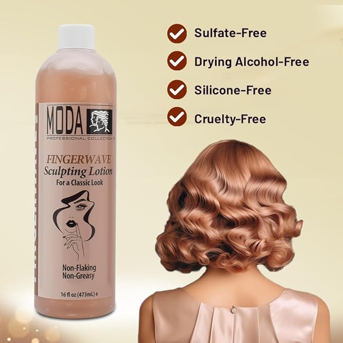 MODA - Finger Wave Sculpting Lotion - Curl Cream for Curly Hair, Non-Greasy and Non-Flaking Curl-Defining Lotion, Lasting Hold - 16 Oz