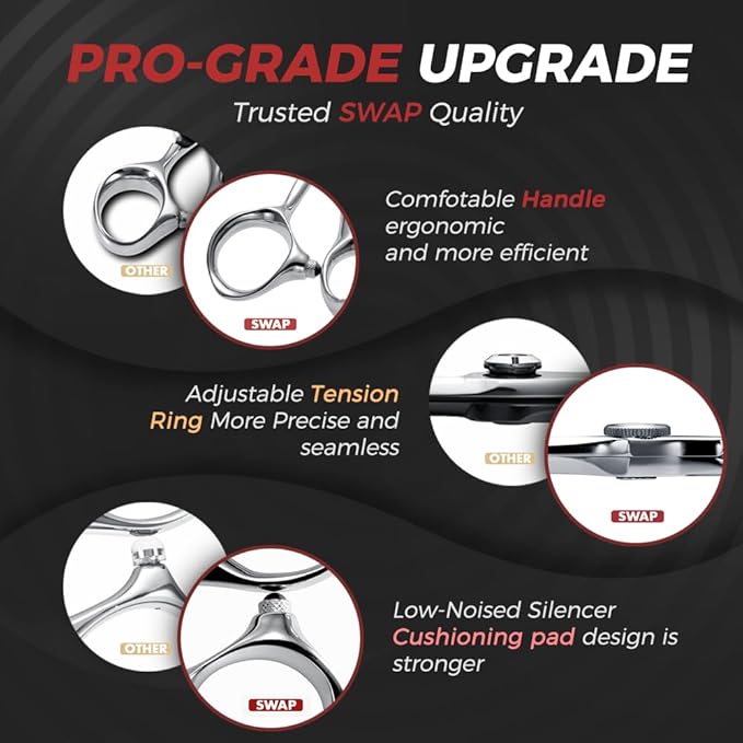 SWAP Professional Hair Cutting Scissors - 6.0'' Japanese SUS 440C Steel Barber Scissors, 60-62HRC Sharp Edge Blade with Adjustable Tension Screw for Salon & Home Use（6.0'' Hair Shears）