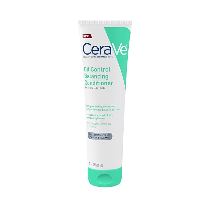 CeraVe Oil Control Balancing Conditioner, Hair Conditioner With Ceramides & Hyaluronic Acid, Removes Oil and Leaves Hair Feeling Hydrated, For All Hair & Scalp Types, Sulfate Free & Color Safe, 9 oz