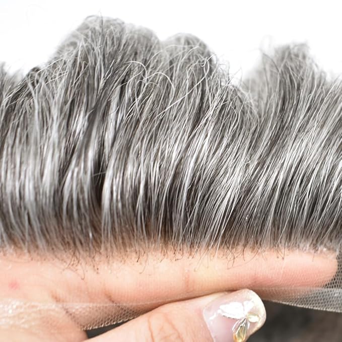 Toupee For Men Real Human Hair System For Men Full Swiss Lace Mens Toupee Lace Hair Piece For Mens Hair System Bleached Knots 7x9 120% Medium light density #360 3# DARK BROWN+60% GREY