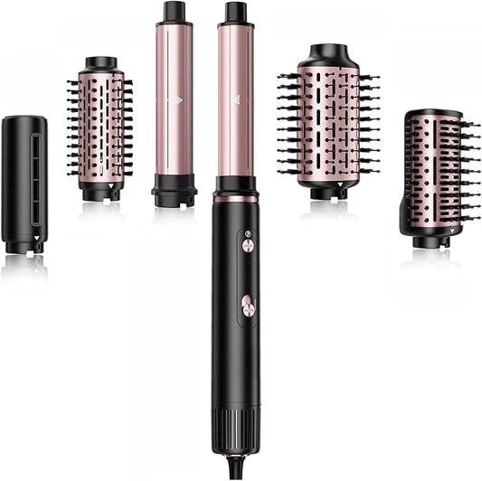 SKIMI 110,000 RPM Brushless Motor Hair Dryer Brush - 5 Muti-Styler for Fast Drying, Curling, Volumizing & Straightening | High-Speed Hot Air Brush for All Hair Types (Black & Pink)