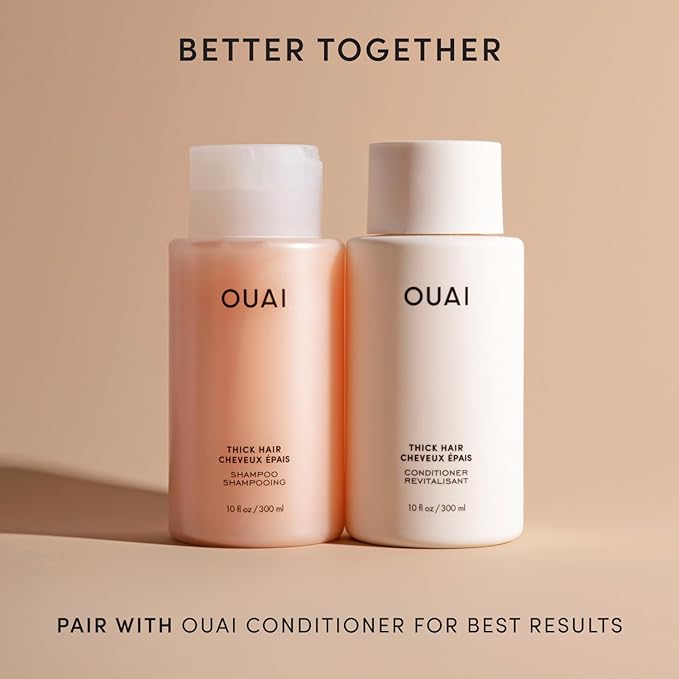 OUAI Thick Shampoo - Moisturizing Shampoo with Keratin, Marshmallow Root, Shea Butter, Avocado Oil for Thick Hair - Strengthens & Hydrates Strands - Paraben, Phthalate & Sulfate Free (10 Fl Oz)
